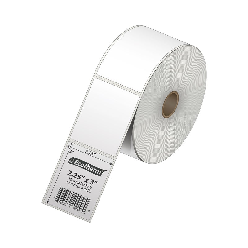 Ecotherm 2.25" x 3" Thermal Labels | 6 Rolls | 5040 Labels | fits Zebra, Munbyn, Rollo, Godex, Arkscan, iDPRT, Offnova Thermal Label Printers and More | Blank White Adhesive Stickers by Ecotherm - Image 2